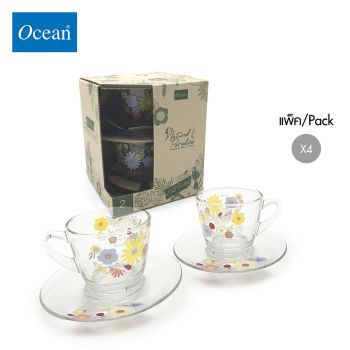 แก้วกาแฟ จานรองแก้ว Glass coffee cup saucer DP MEADOW FLOWER_KENYA CUP จากโอเชียนกลาส Ocean glass  แก้วกาแฟดีไซน์สวย