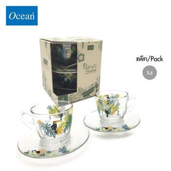 แก้วกาแฟ จานรองแก้ว Glass coffee cup saucer DP JUNGLE LEAVES_KENYA CUP จากโอเชียนกลาส Ocean glass  แก้วกาแฟดีไซน์สวย